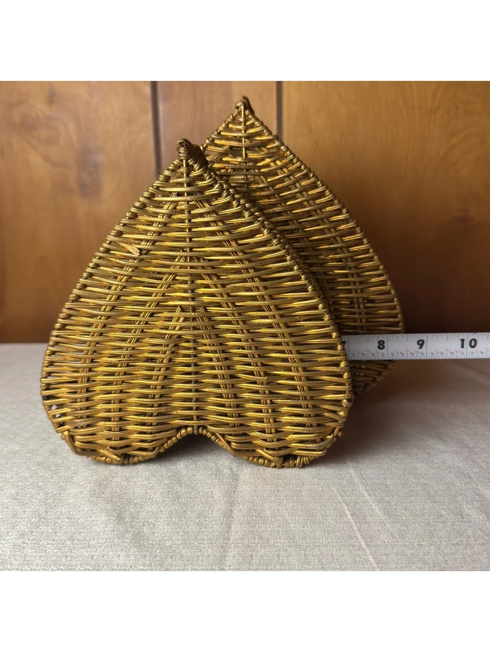 Vintage Wicker Basket Set of 2 Leaf Shape Handled Storage Baskets Boho Decor